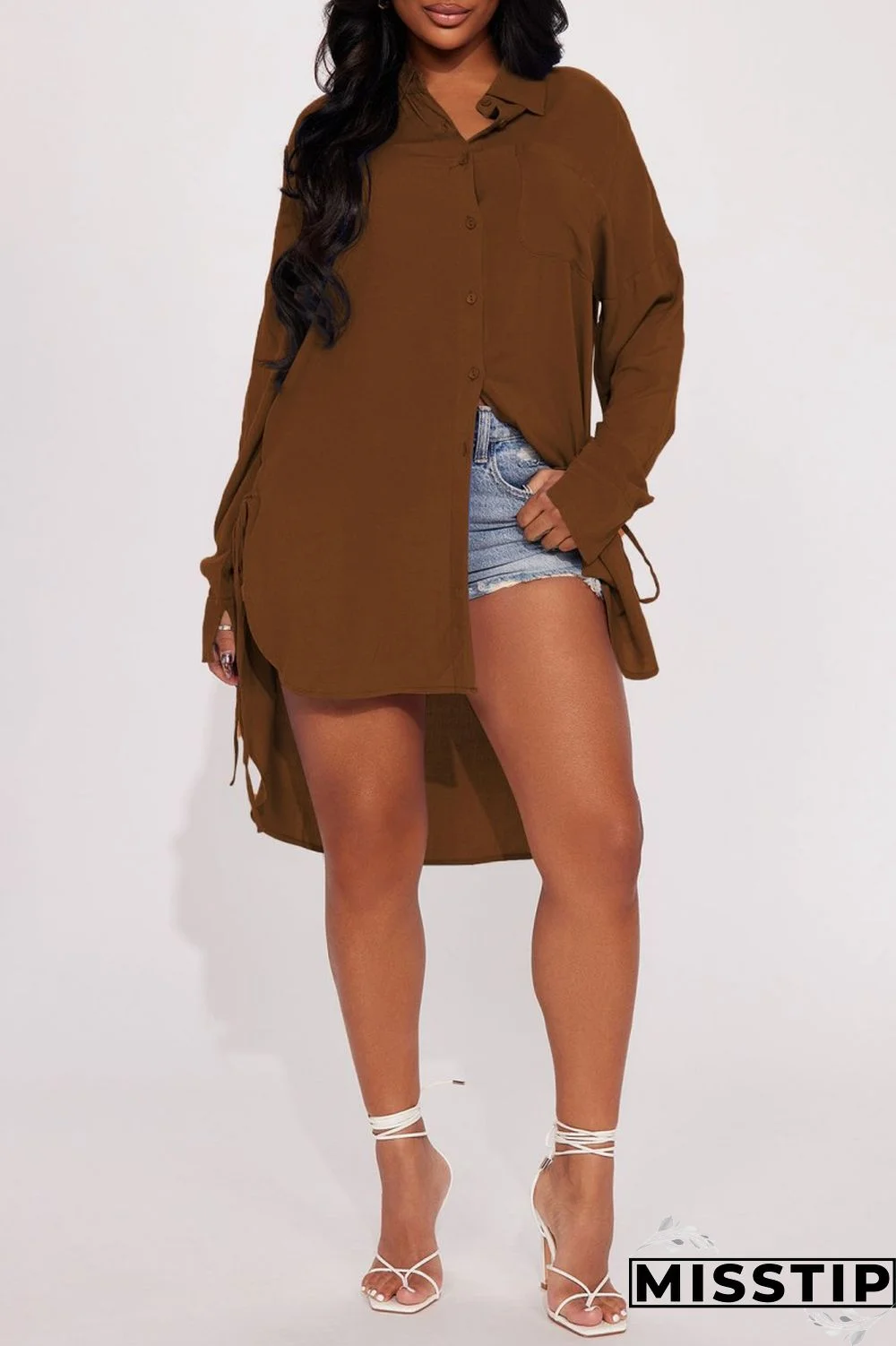 Pink Casual Solid Patchwork Shirt Collar Tops