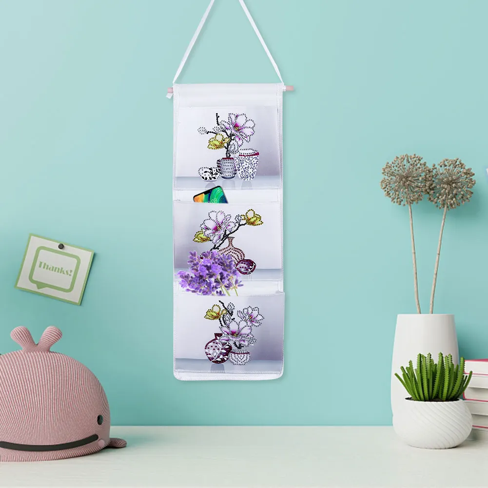 Wall Hanging Storage Bag DIY Flower Diamond Painting Home Organizer(20*50cm)