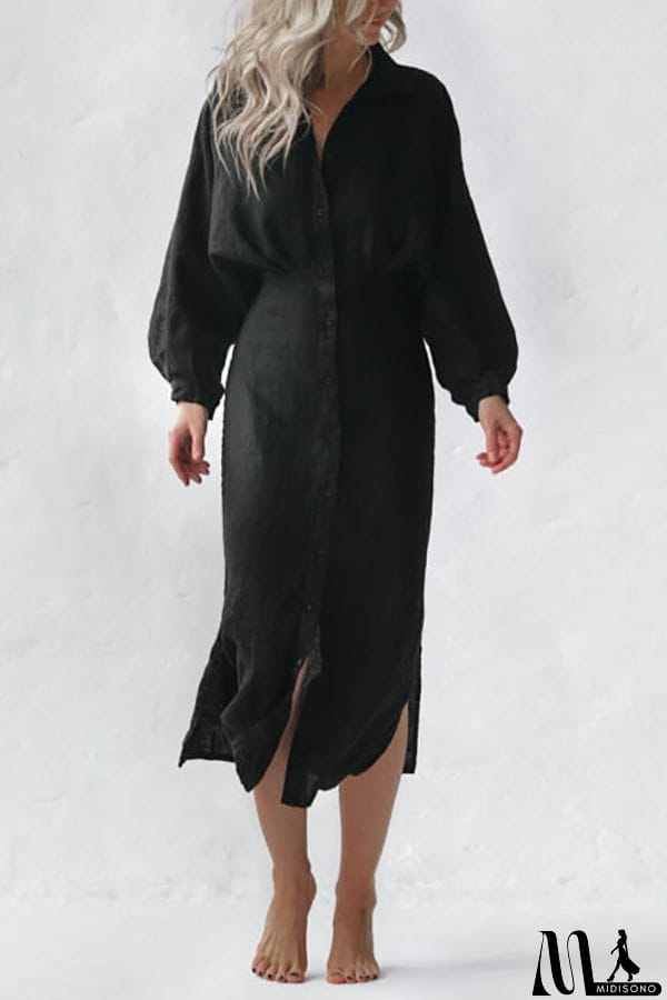 MidiSono - Button Bat Sleeve Midi Shirt Dress