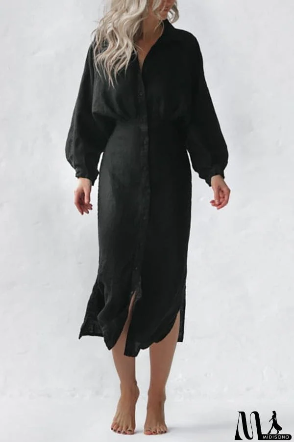 MidiSono - Button Bat Sleeve Midi Shirt Dress