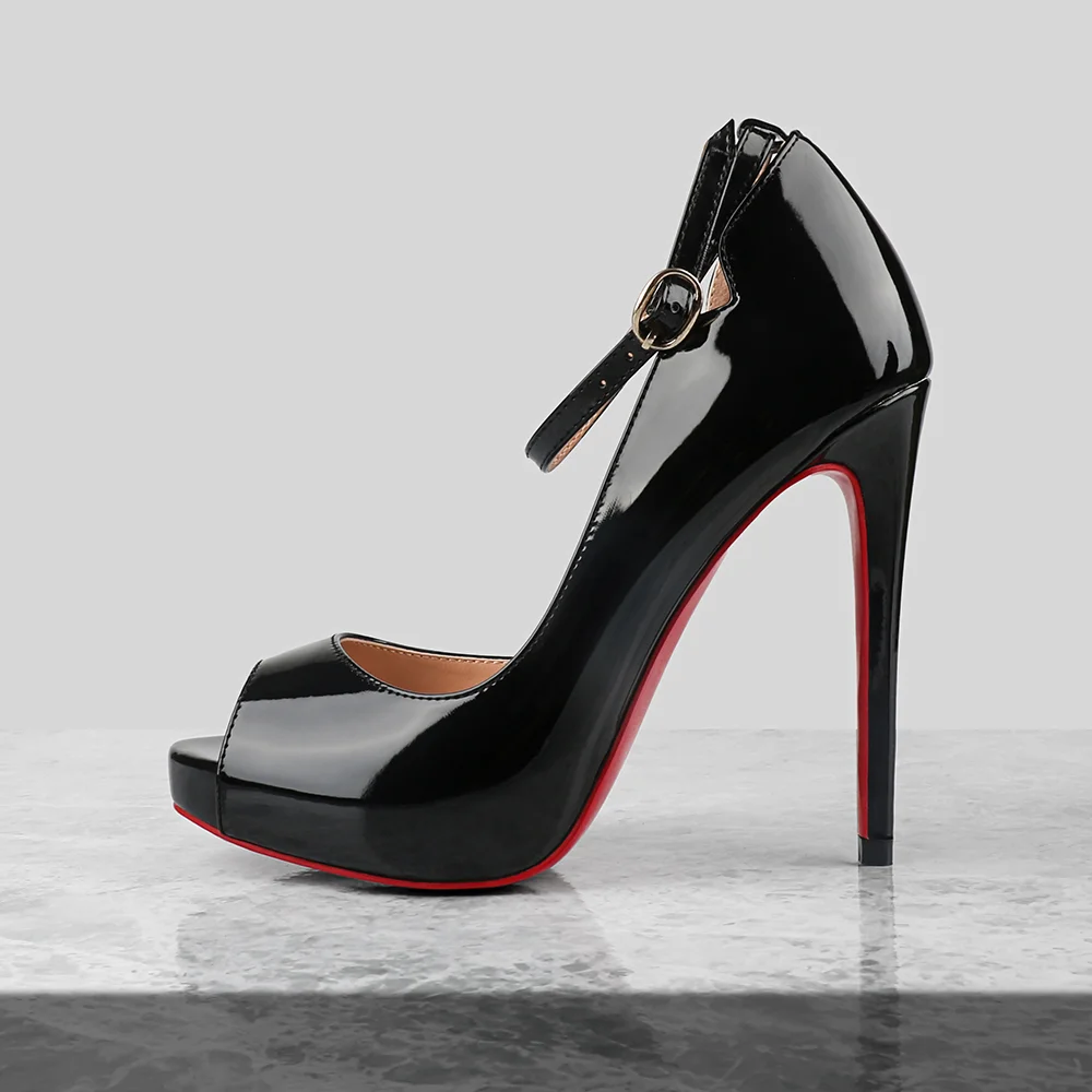 120mm Red Bottom Ankle Strap Platform Party Peep Toe Stilettos Pumps High Heels