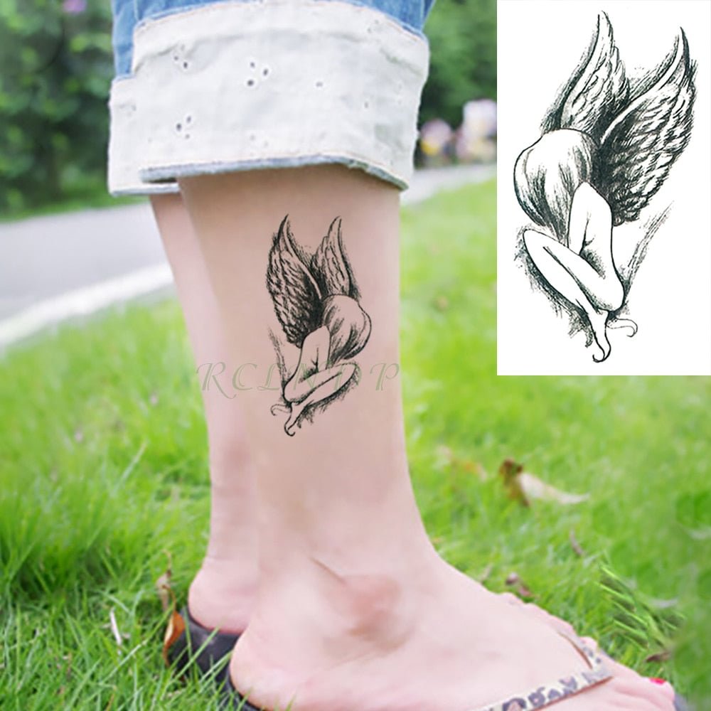 Waterproof Temporary Tattoo Stickers Angel Wings Fake Tatto Flash Tatoo Neck Hand Back Foot Body Art for Girl Women Men Kids