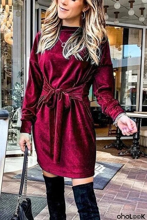 Velvet Knot Sweatshirt Mini Dress