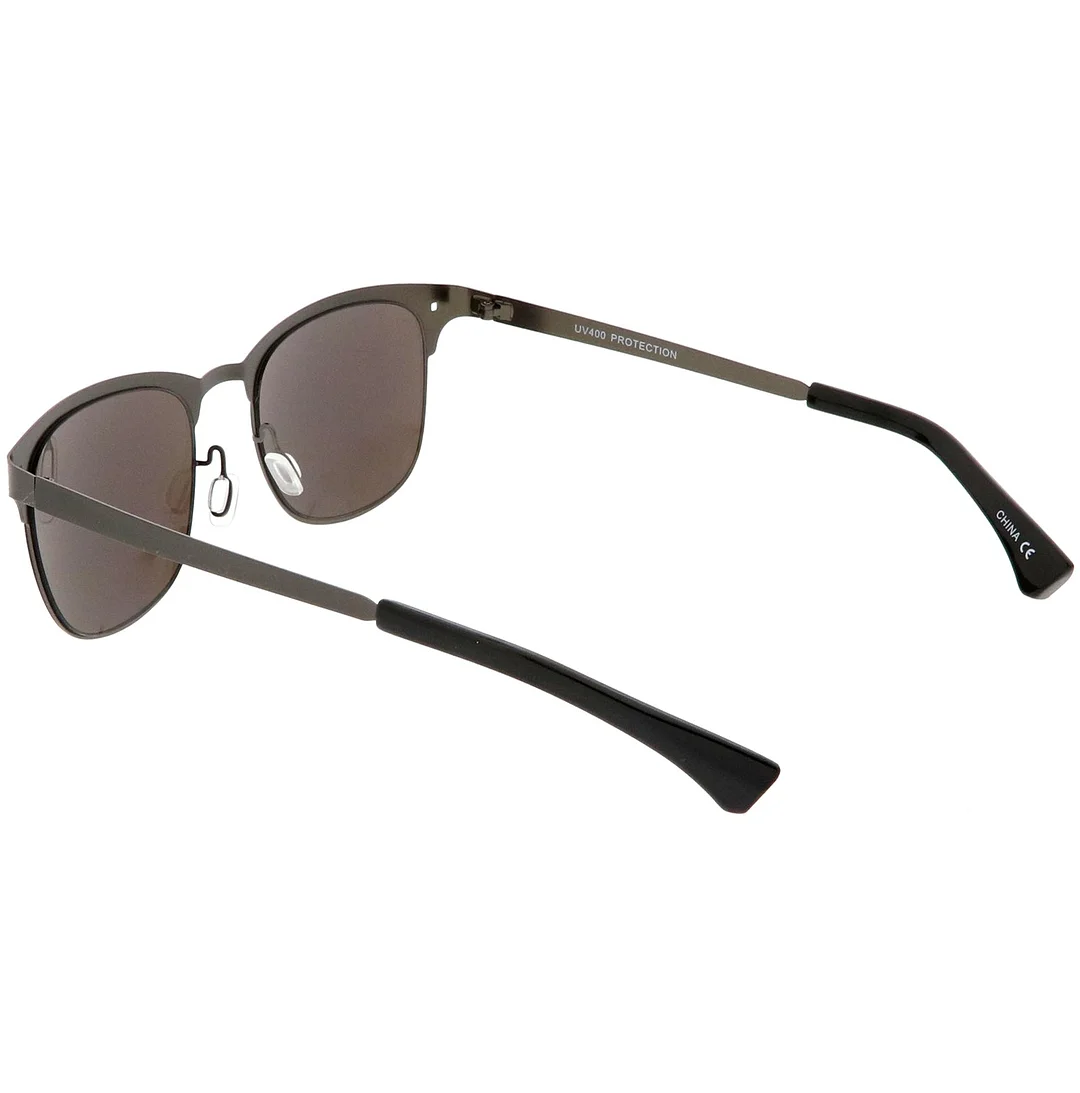 Sleek Metal Horn Rimmed glasses Semi Rimless Color Mirror Square Lens 48mm