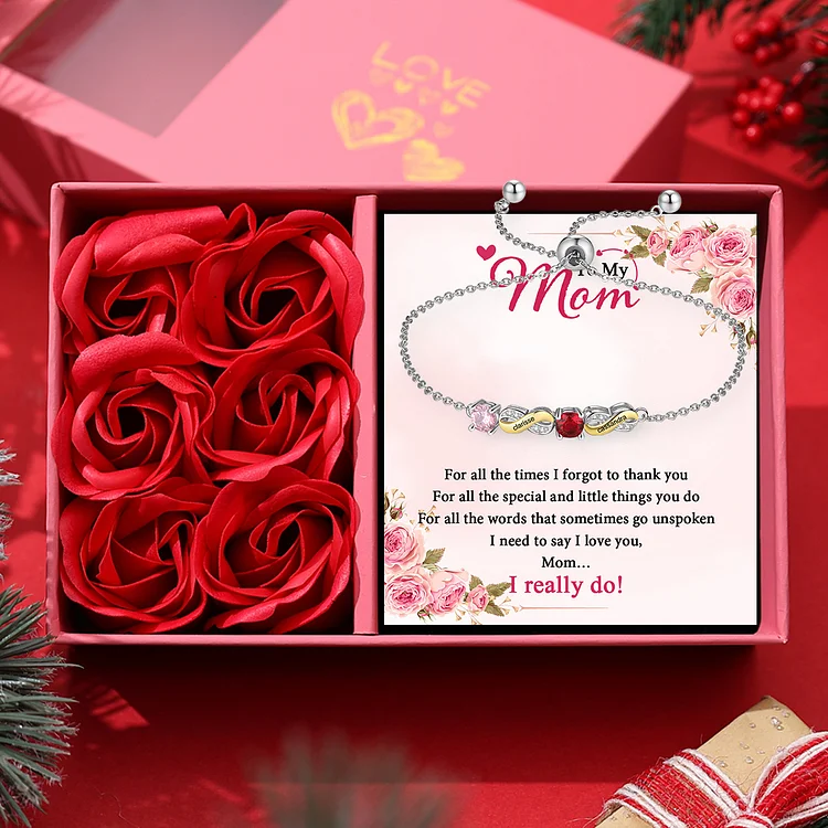 Custom Infinity Bracelet with 2 Birthstones Personalized Family Bracelet Gift for Mom