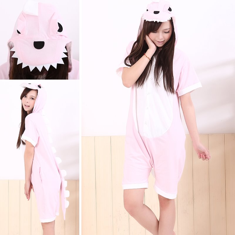 Pink Dinosaur Pajamas Animal Onesie Kigurumi Short Sleeve-Pajamasbuy