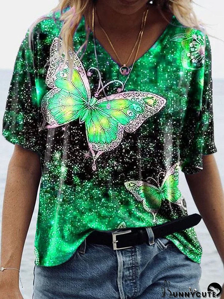 Women's Loose Fashion Round Collar Short Sleeve Floral Printed Graphic T-shirt