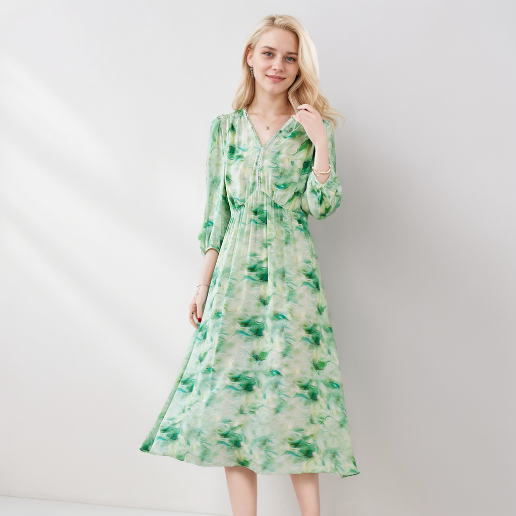 100 Silk Floral Print Dress Vacation Style REAL SILK LIFE
