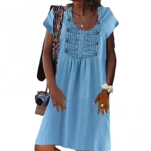 Women Short Sleeves Casual Denim Dresses