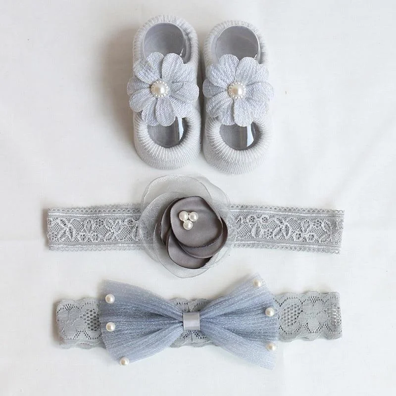 3Pcs/Set Lace Flower Baby Girl Headband Socks Set Crown Bows Newborn Hairband Headbands For Girls Turban Baby Hair Accessories