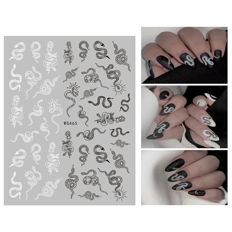 3D Snake Design Nail Stickers Colorful Dragons Slider Decals Black Snake for Manicure Nail Art Decoration New Arrival Stickers-Nail Inspo