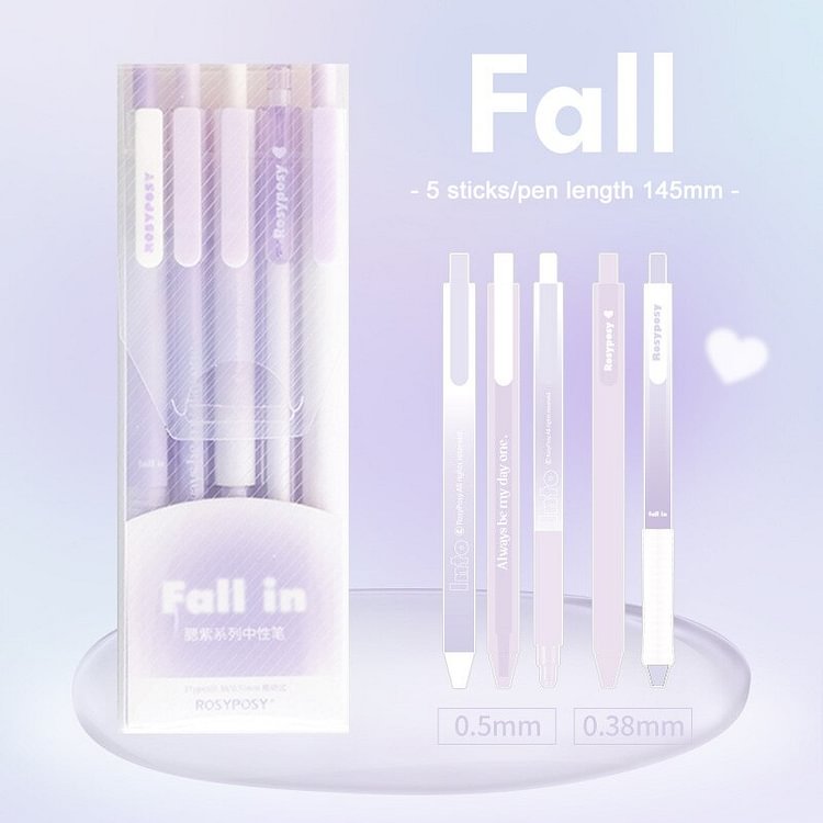 JOURNALSAY 5 Pcs/Set Transparent Gradient Girl Heart Press Gel Pen 0.38/0.5mm