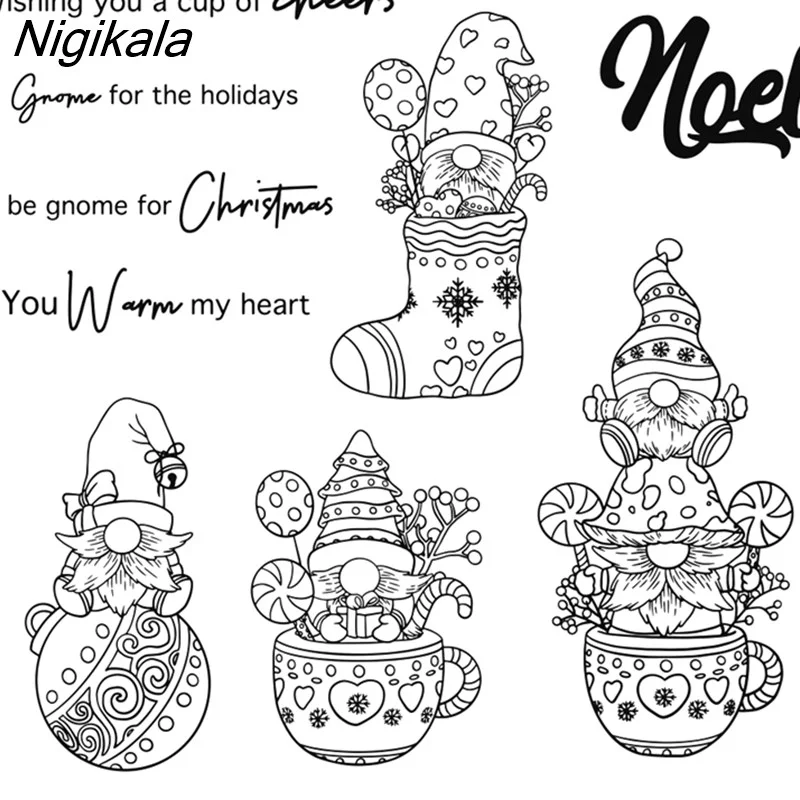 Nigikala Christmas Stockings And Gnome Clear Stamp Cutting Dies DIY Scrapbooking Metal Dies Silicone Stamps For Cards Decor