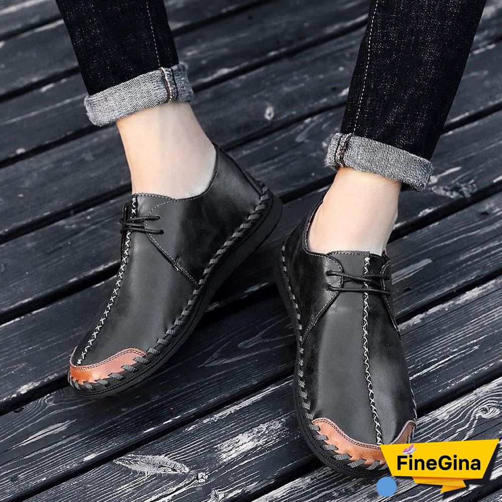 Men Casual Cow Leather Light Comfortable Split Leather Flats Shoes