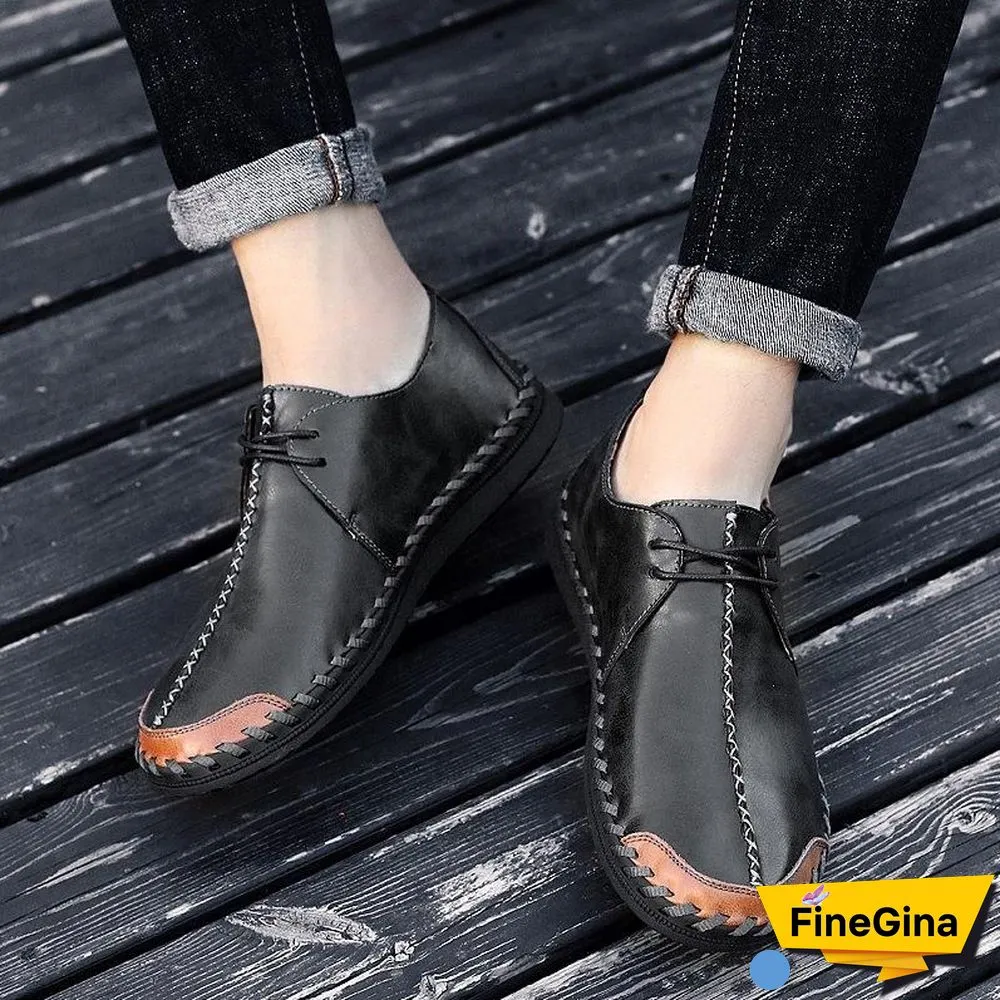 Men Casual Cow Leather Light Comfortable Split Leather Flats Shoes