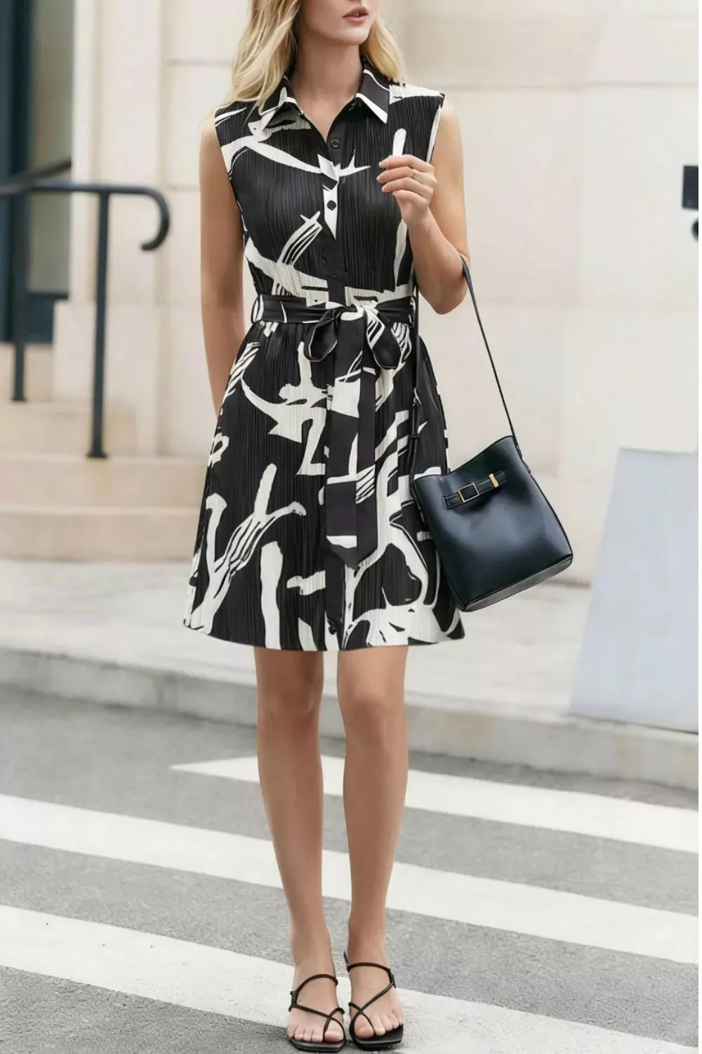 Abstract Print Sleeveless Shirt Dress mysite idetrend