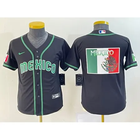 Youth Mexico Baseball 2023 Black Big Logo World Baseball Classic Stitched Jersey 3DT6