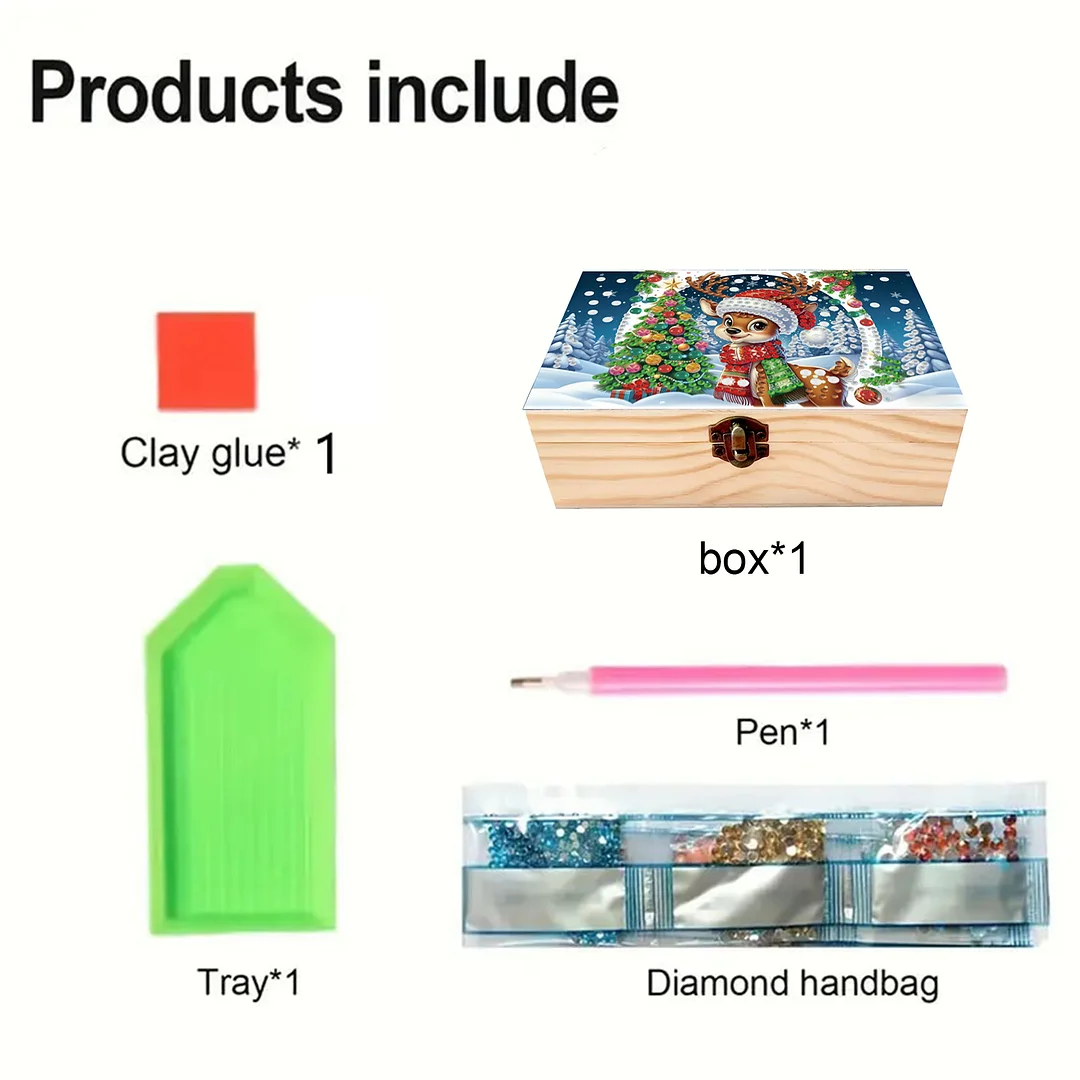 5D DIY Diamond Painting Handmade Wood Storage Box Crystal Storage Case (Deer)