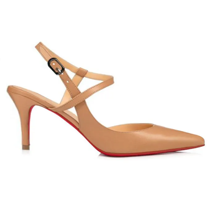 65mm Women Slingback Pumps Ankle Strap Jenlove Stiletto Mid Heel Close Pointed Toe Dress Red Bottoms Shoes-vocosishoes