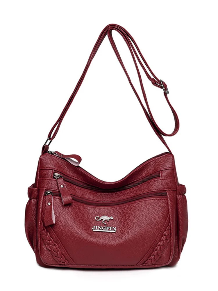 Braid Details Soft Leather Crossbody Bag