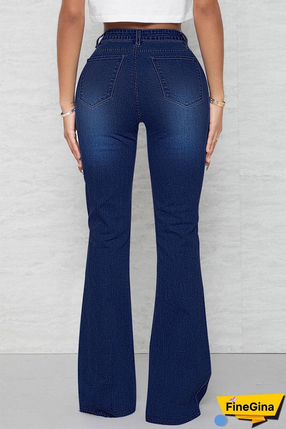 Baby Blue Casual Solid Patchwork Mid Waist Regular Denim Jeans