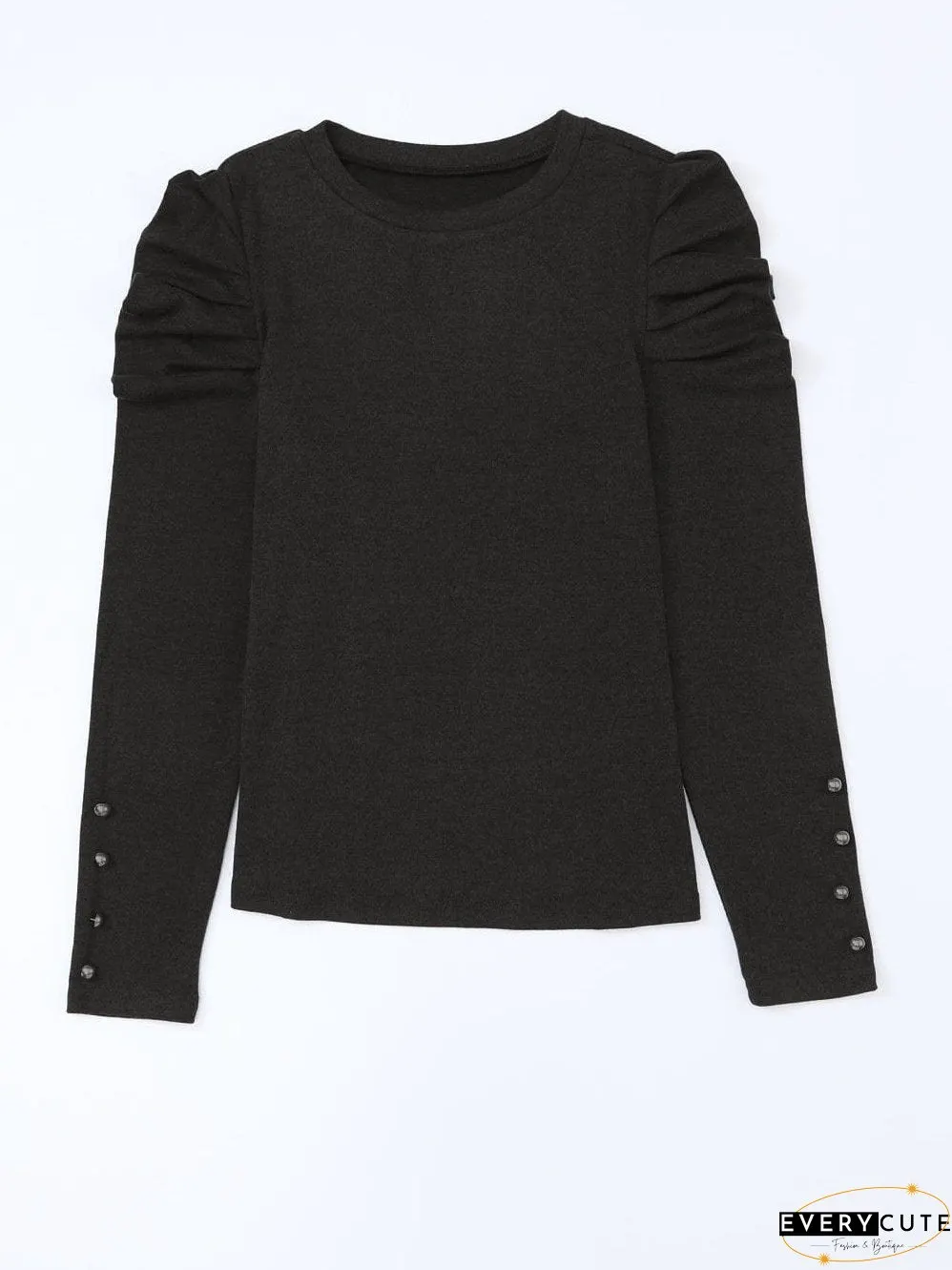 Chic Black Button Accent Sheath Top