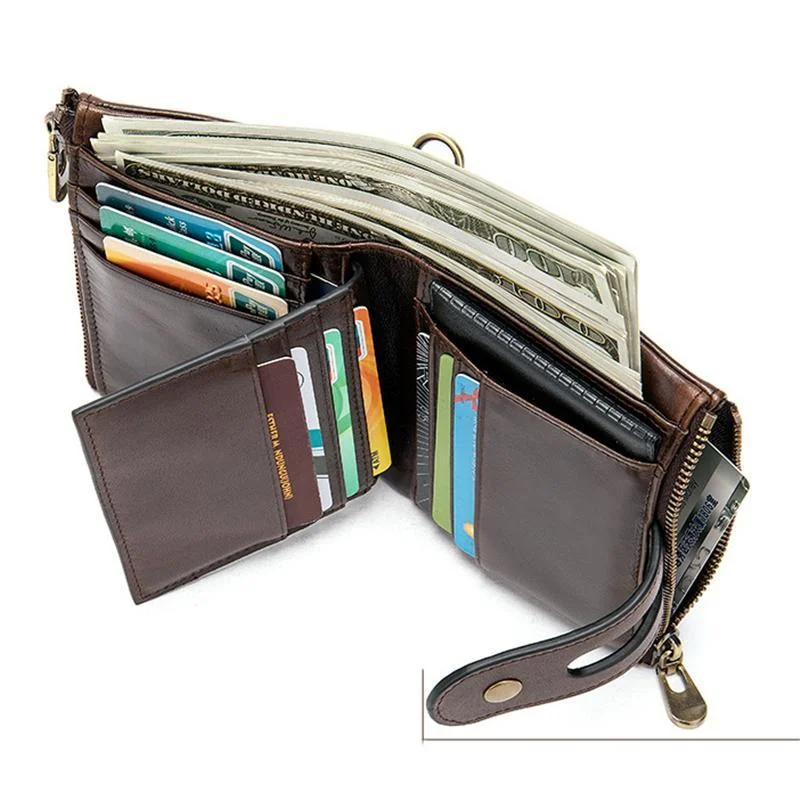 Mens Anti-Theft Multipockets Vintage Leather Wallets