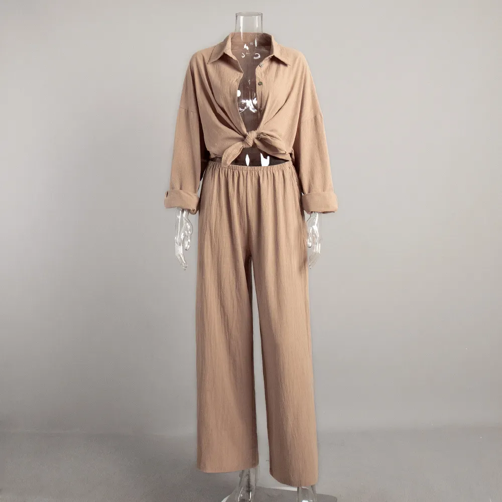 Churchf Churchf Sleeve Casual Suit Autumn 2024 New Women's Loose Casual Cotton Shirt Pants Suit