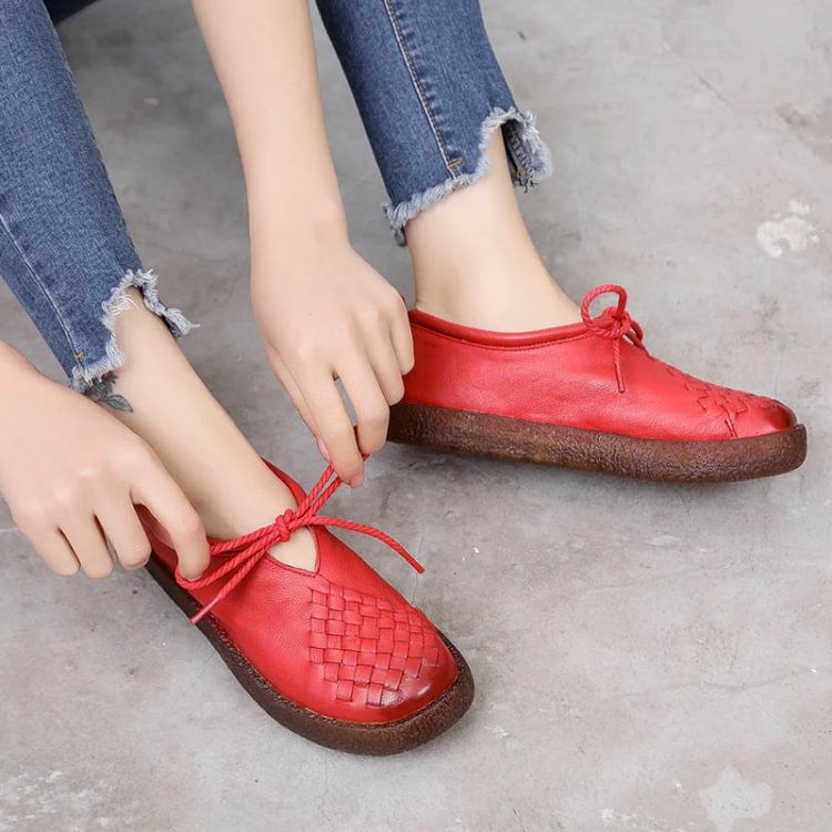 Woven Textured Lace-up Leather Shoes