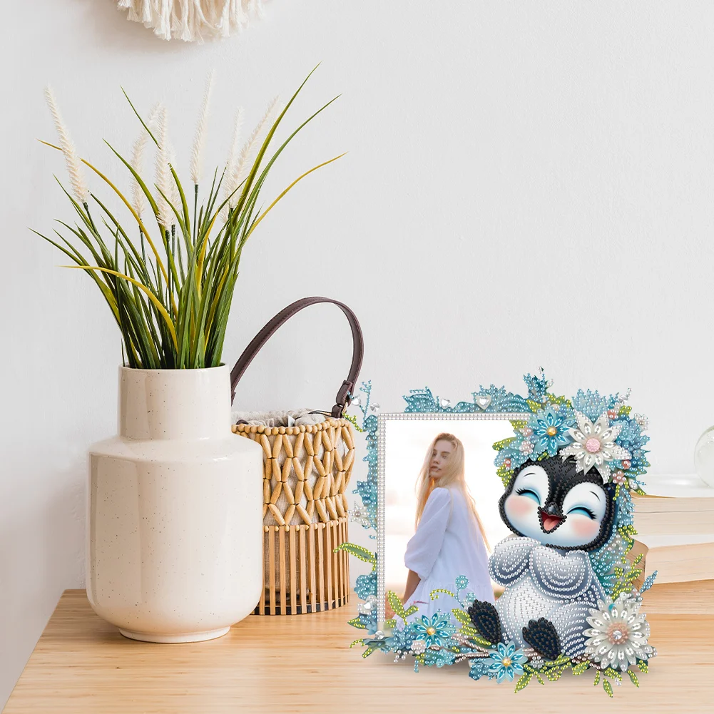 5D DIY Flower Penguin Acrylic Special Shape Diamond Painting Picture Frame