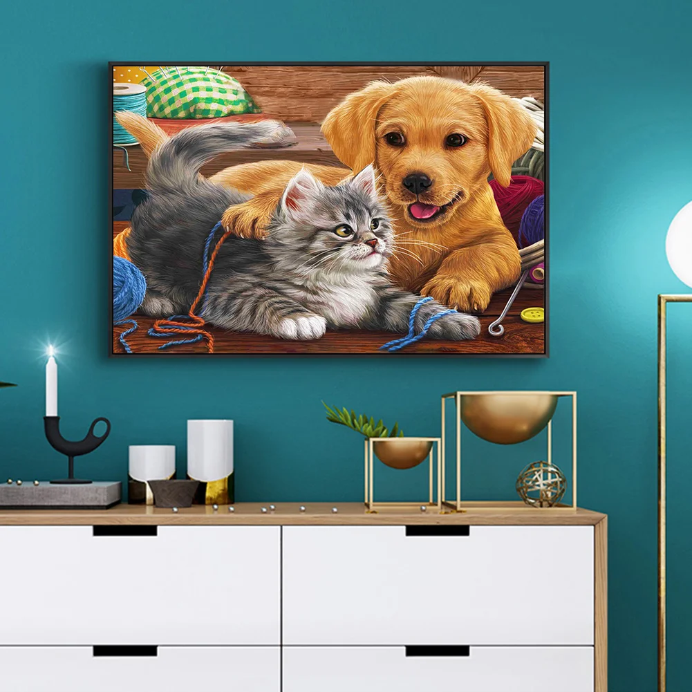 Diamond Painting - Full Round Drill - Cat Dog(40*30cm)