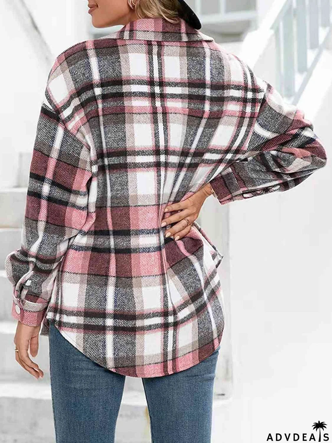 Plaid Collared Neck Button Down Jacket