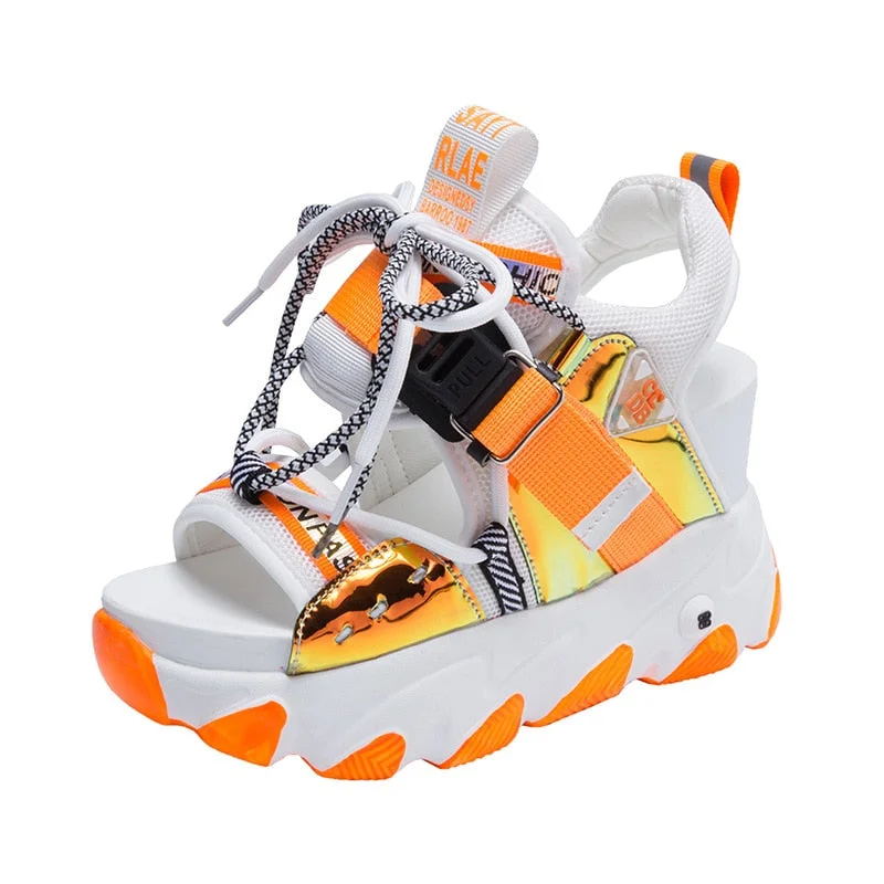 Comemore 2021 Platform Gladiator Sandals Lace Up White Sandals Women High Heels Wedges Casual Sports Shoes Woman Spring Summer