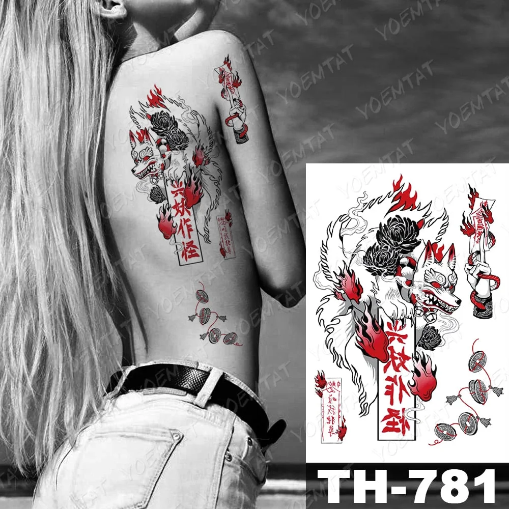 Waterproof Temporary Tattoo Sticker Old School Fox Spell Flash Tattoos Cat Eyes Skull Body Art Arm Fake Tatoo Women Men