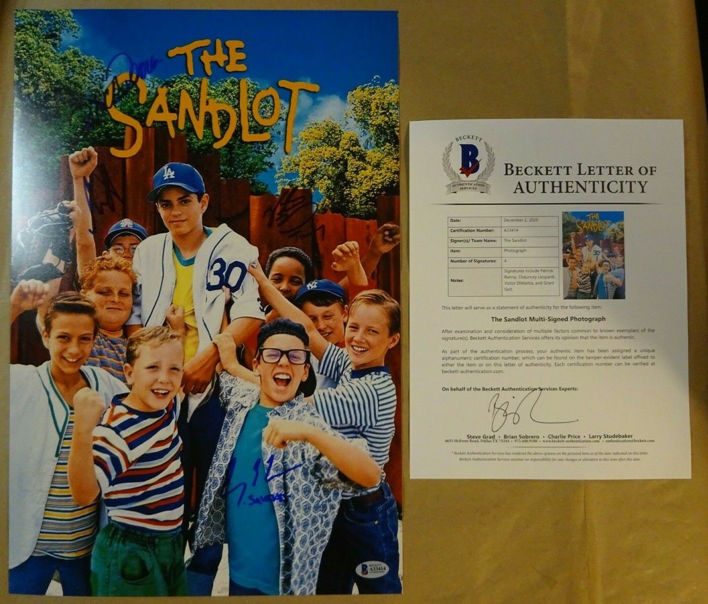 Signed THE SANDLOT Autographed By 4 12x18