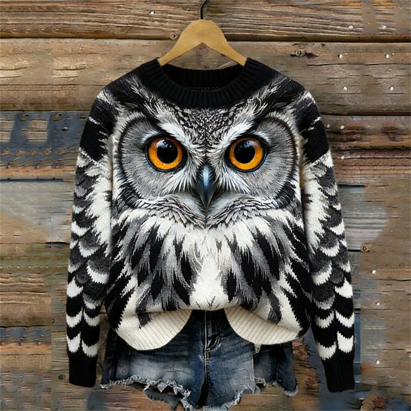 Lovely Forest Owl Inspired Cozy Knit Sweater wearshes