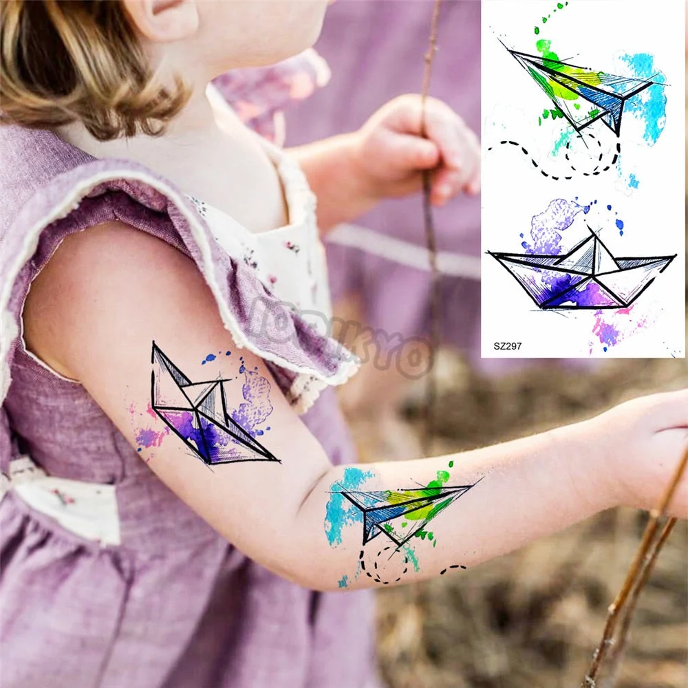 Colorful Dinosaur Temporary Tattoos For Kids Girls Rose Flower Lavender Hummingbird Fake Tattoo Sticker Forearm Neck Tatoos Show
