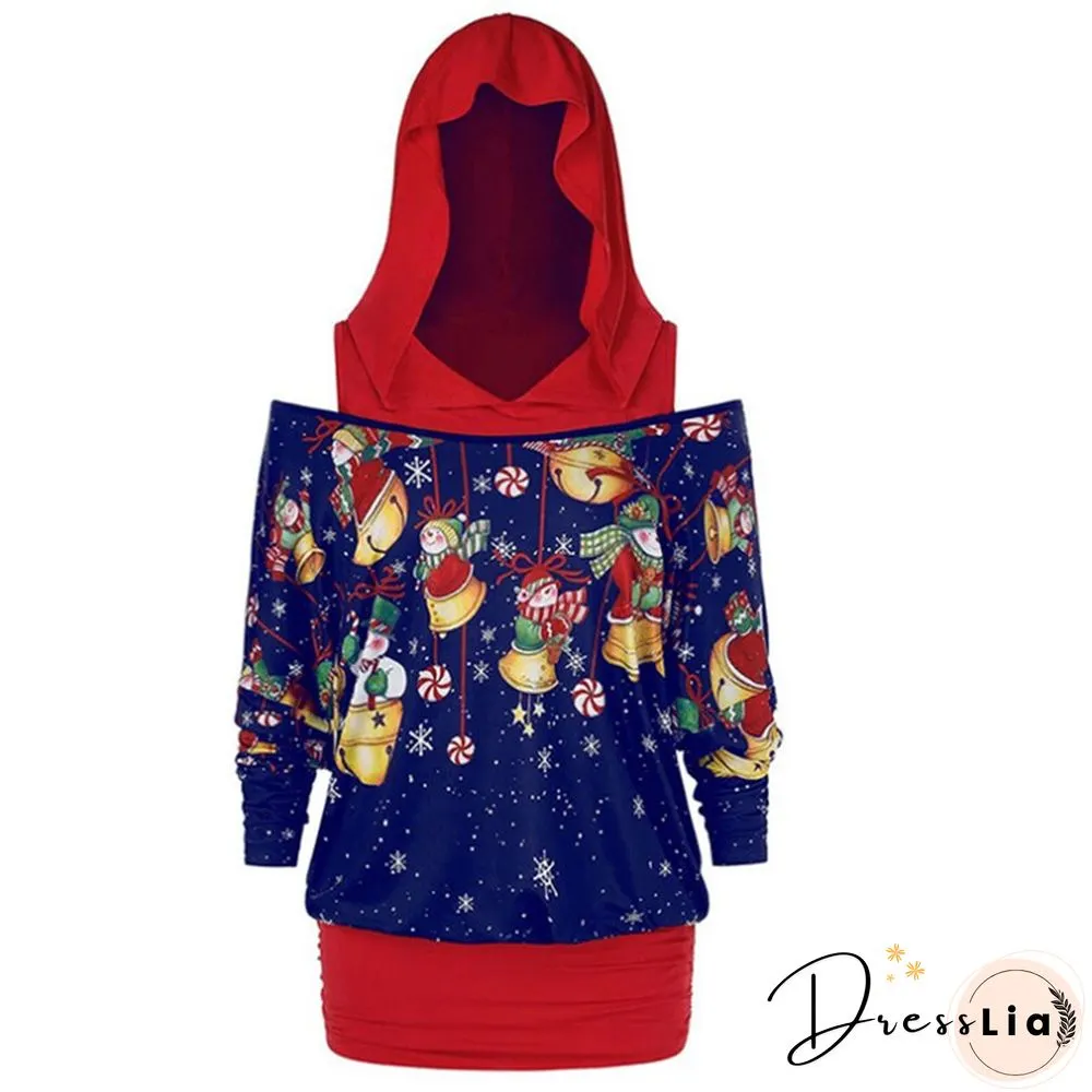 Womens Christmas Top Fashion Long Sleeve Snowman Snowflake Printed Pattern Hooded Pullover