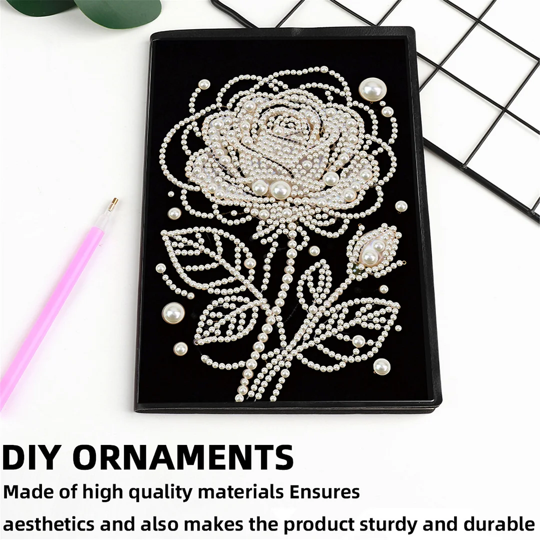 Rose Partial Pearl DIY 50 Pages A5 Diamond Painting Notebook Special Shaped Diamond Art Diary Book Kits Wireless Strip 5D Crystal Art Paintings Sketchbook for Art Drawing