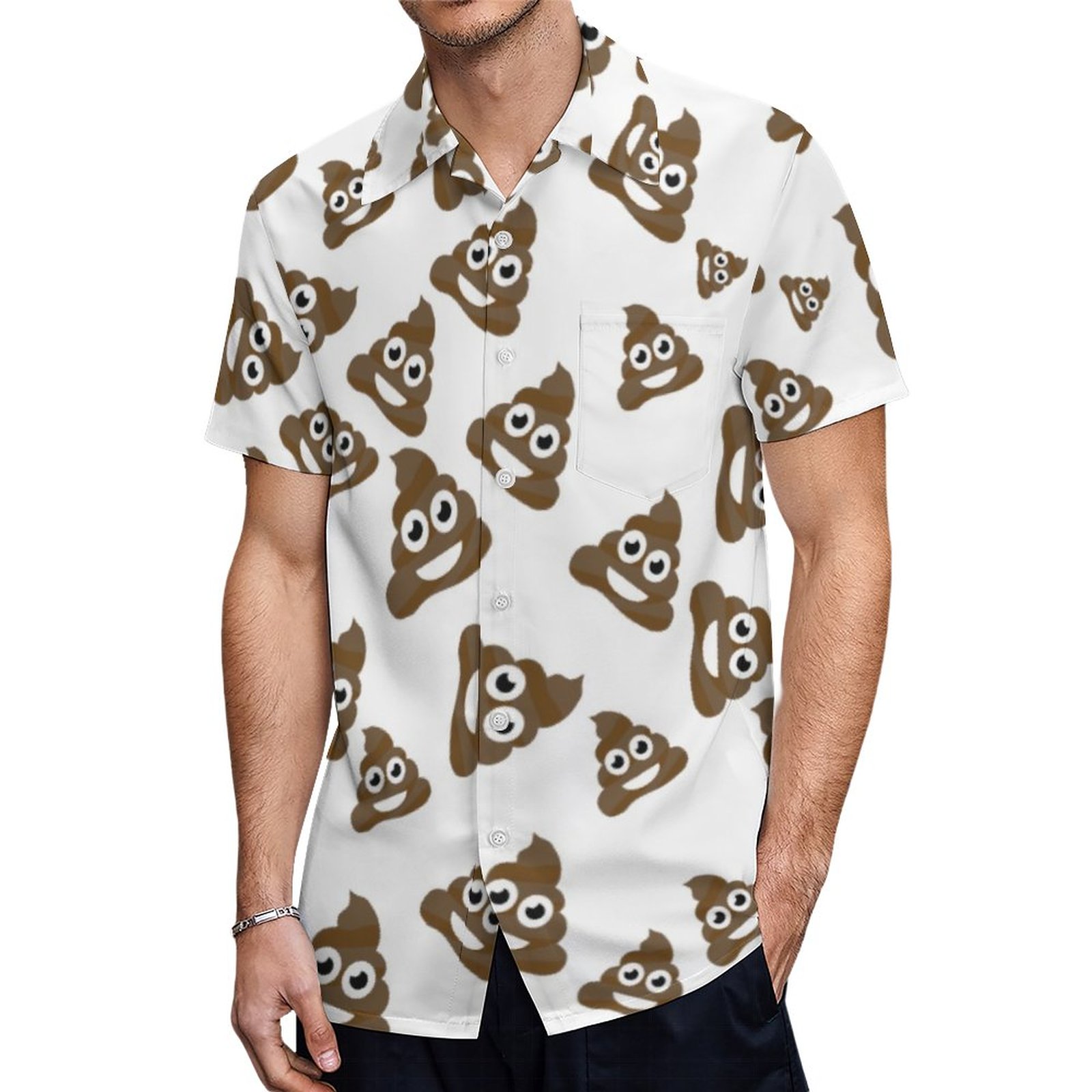 Funny Cute Poop Emoji Pattern Hawaiian Shirt Mens Button Down Plus Size Tropical Hawaii Beach Shirts