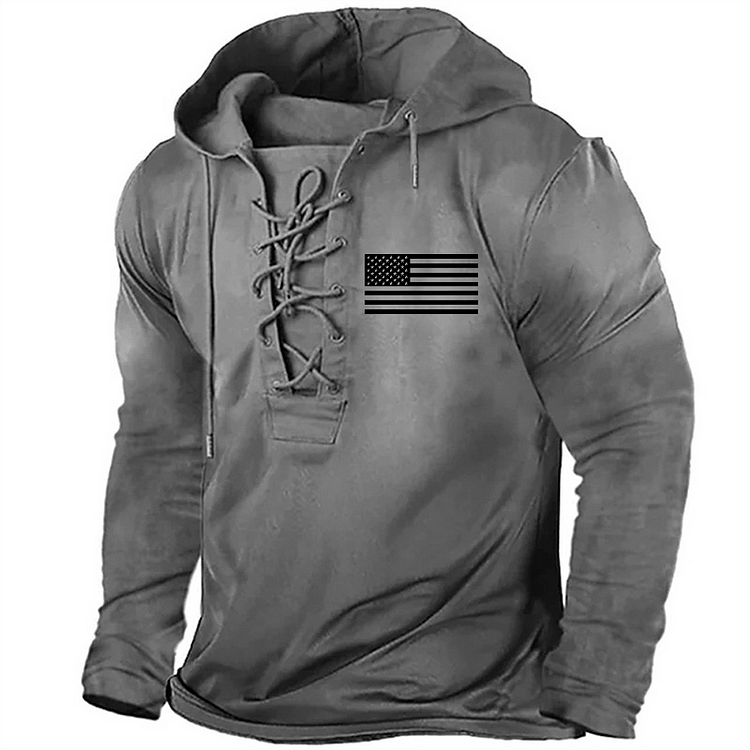 Classic Black And White American Flag Print Retro Hoodie