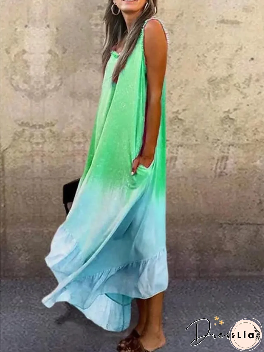 Women's A-Line Dress Midi Dress Sleeveless Tie Dye Summer Hot Casual Purple Fuchsia Light Green Light Blue S M L XL XXL 3XL