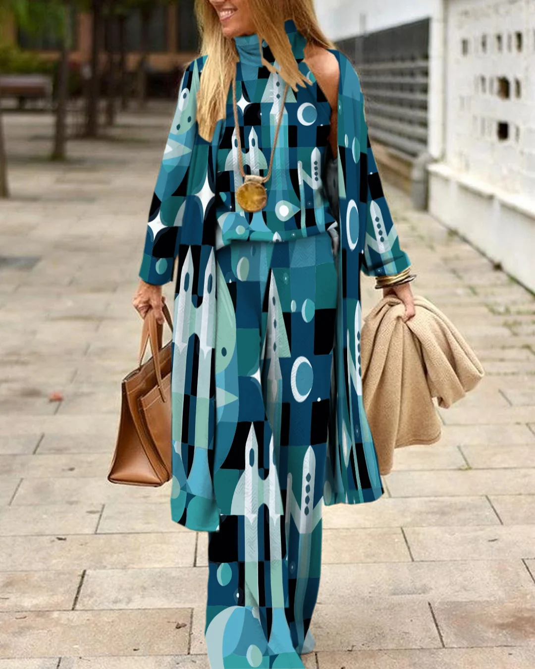 Herringbone Sweater Three-Piece Suit 80b9
