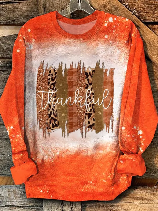Women's Thankful Print Crewneck Sweatshirt 