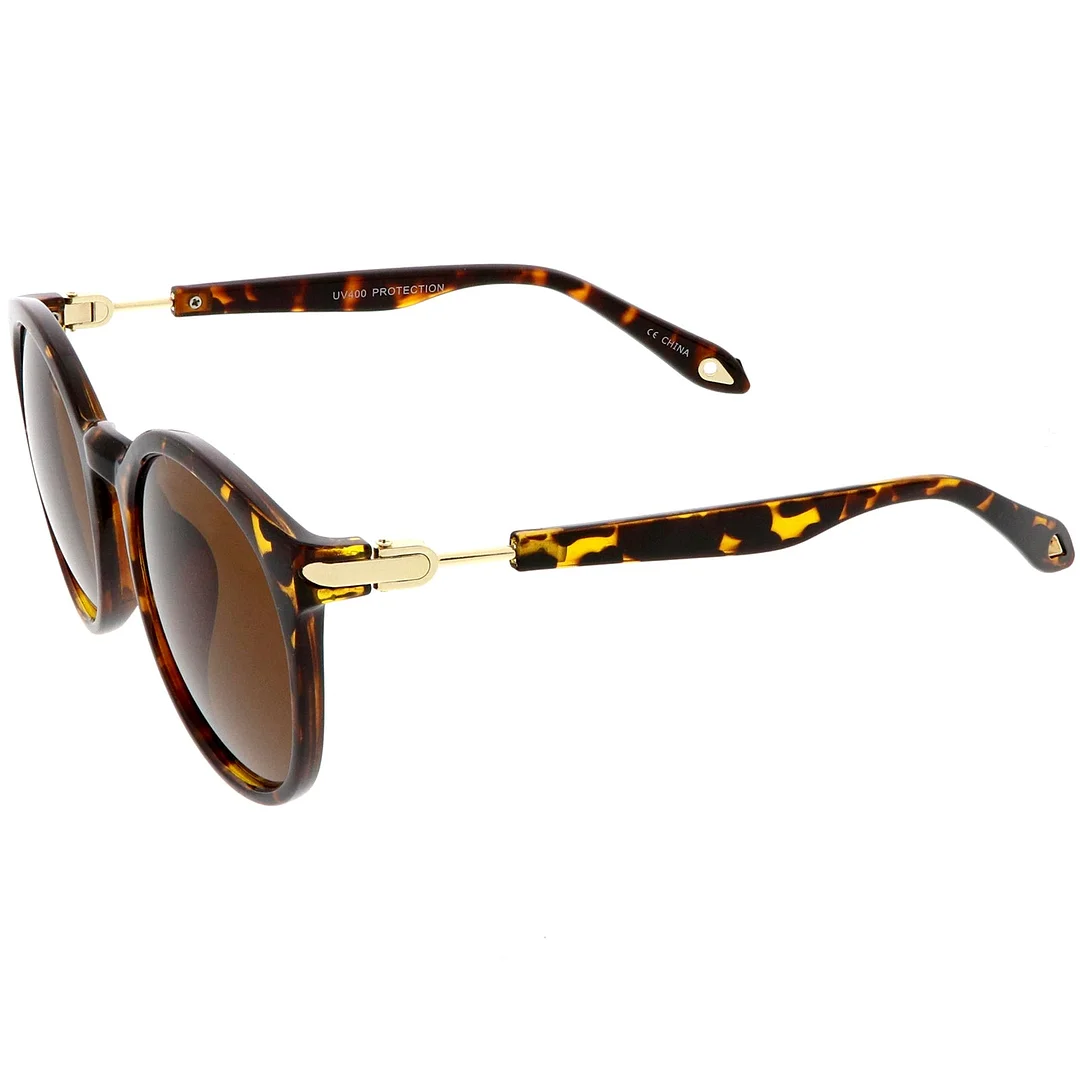 Classic Horn Rimmed Round glasses Metal Arm Detail Neutral Colored Lens 53mm