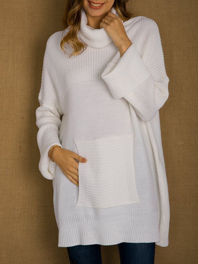 White Turtleneck Casual Cotton-Blend Sweater Zaesvini