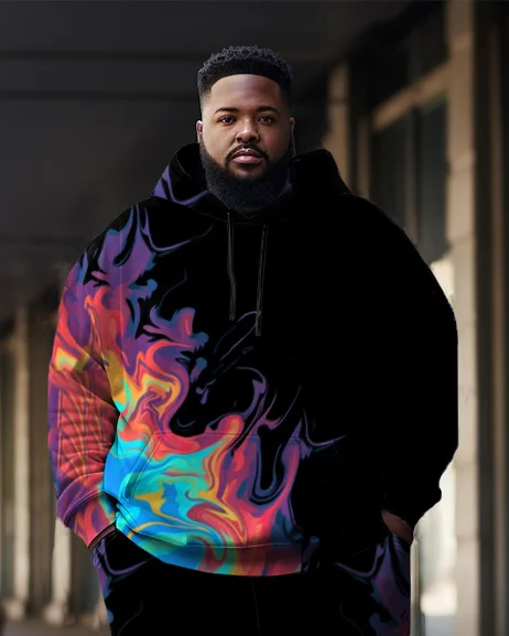 Men's Large Size Colorful Flame Hoodie Set of Two