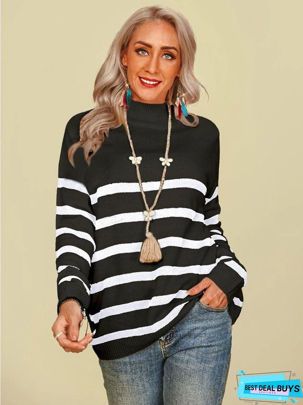 Casual Long Sleeve Striped Sweater