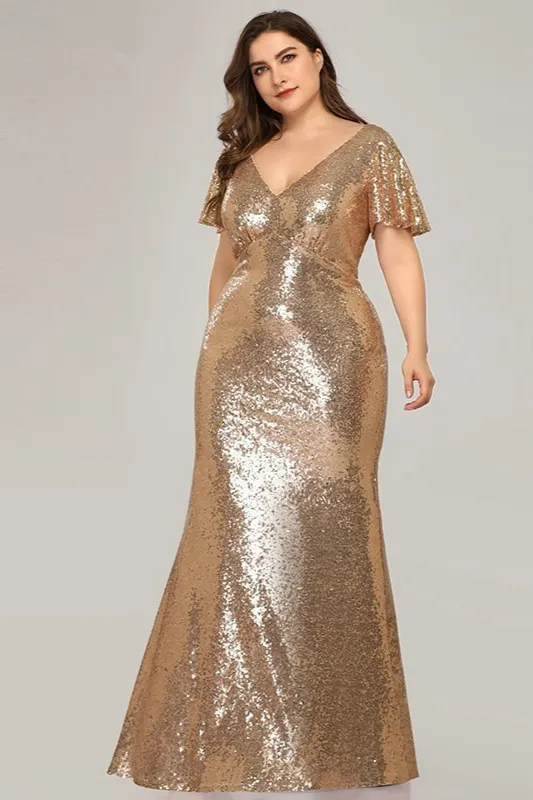 plus gold sequin dress Anna-Kaci Womens Plus Size Short Sleeve Sequin Dresses V Neck T Shirt Shift Sparkle Dress
