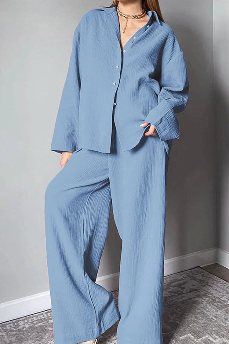 Casual Simplicity Solid Turndown Collar Long Sleeve Two Pieces socialshop